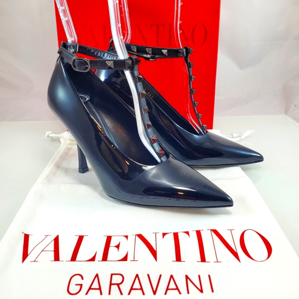 NEW$1250 VALENTINO Rockstud Patent Leather 100 Pumps With Matching Studs Sz 36.5 - Picture 7 of 16
